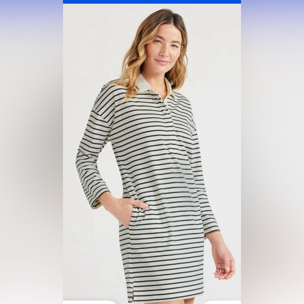 Striped Long Sleeve Dress with pockets. 100% cotton.